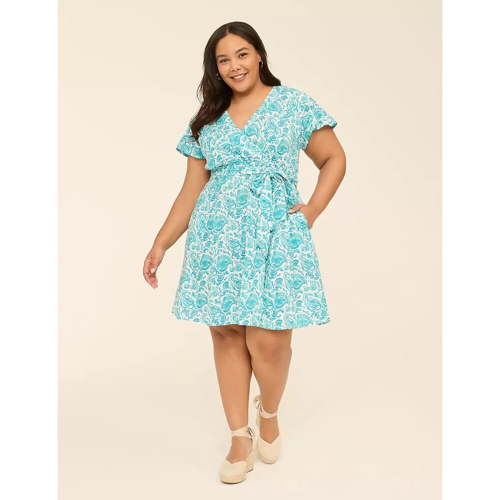 Lane Bryant Lena Surplice-Neck Flutter-Sleeve Blue and White Dress Size 22